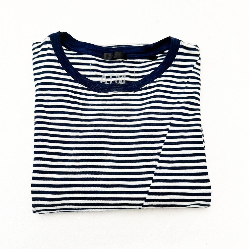ATM Navy Striped Short Sleeve Tee Shirt Summer Perfect Dress Size M